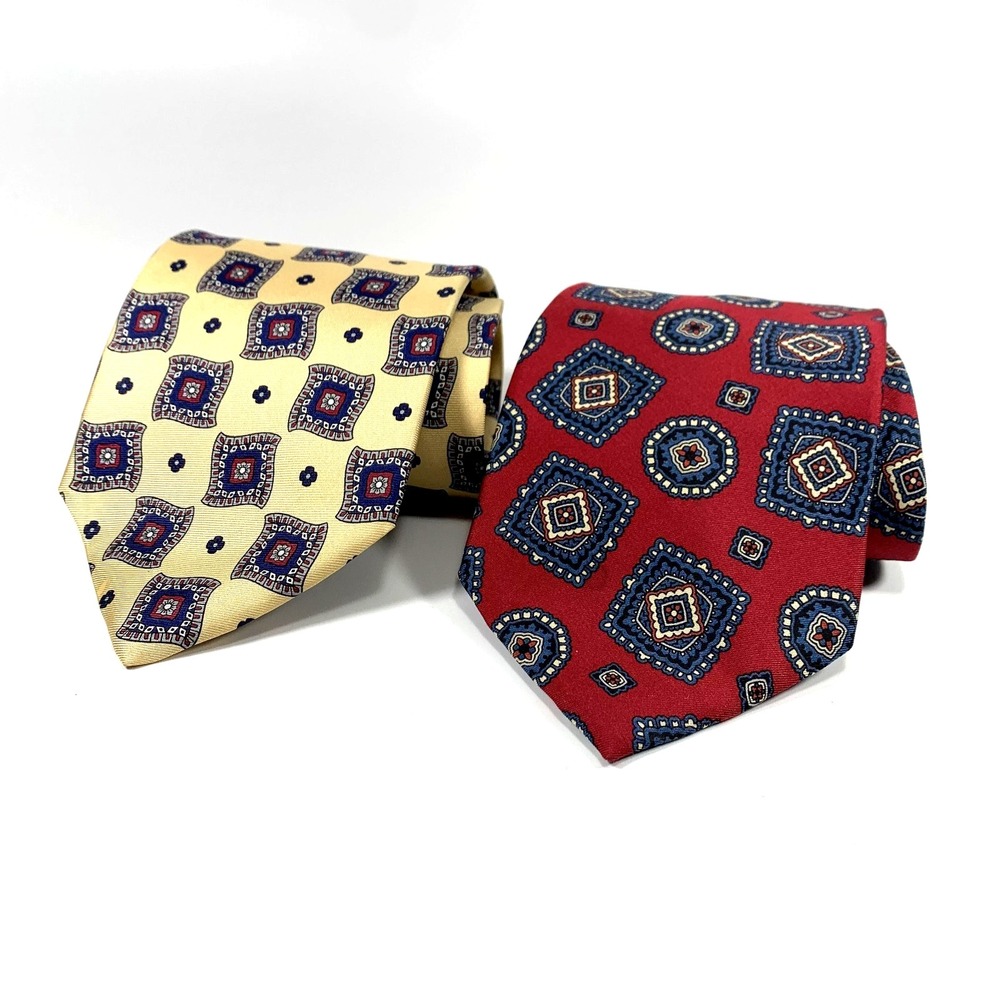 Vintage Christian Dior Monsieur Mens Ties Geometric Design 100% Silk‎ Lot of 2